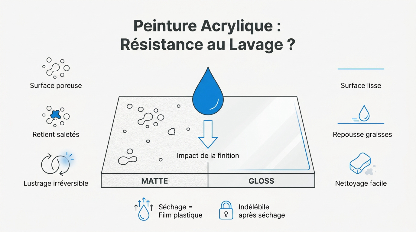 Comparaison de la résistance au lavage entre une peinture acrylique mate et brillante