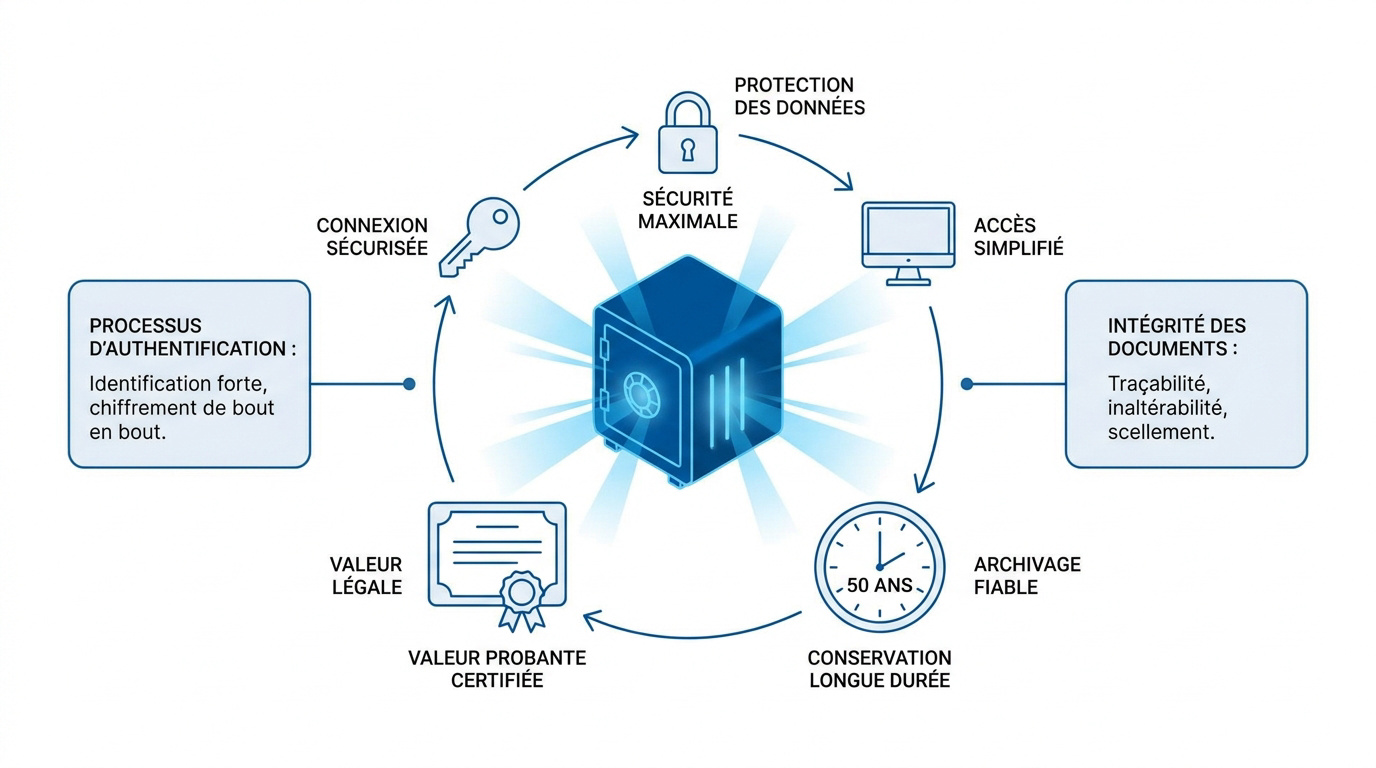 Interface sécurisée du coffre-fort numérique Arkevia pour la gestion des bulletins de paie