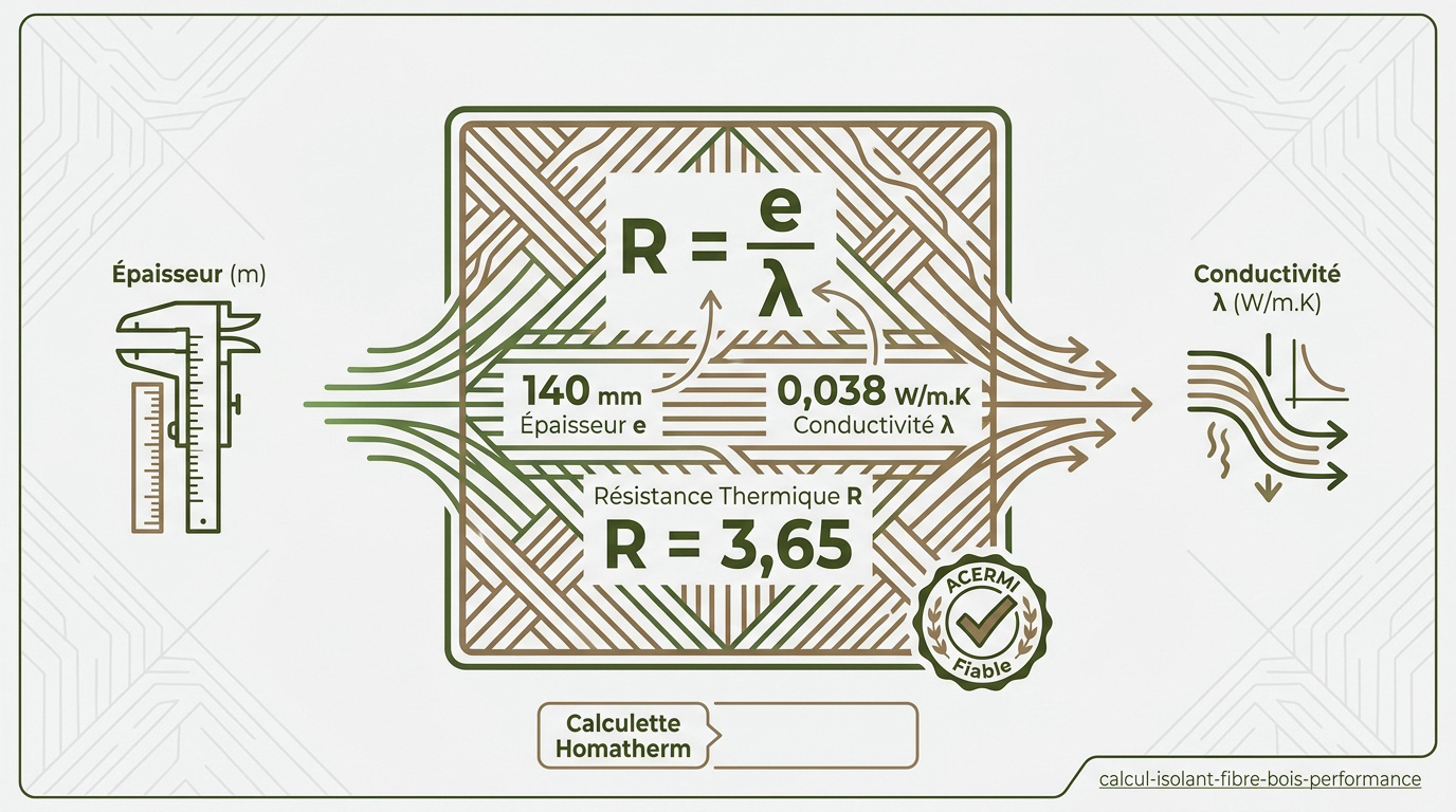 Schéma explicatif du calcul de résistance thermique pour panneau en fibre de bois