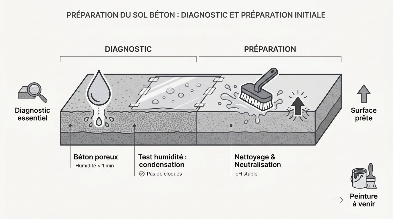 Préparation technique d'un sol en béton avant peinture