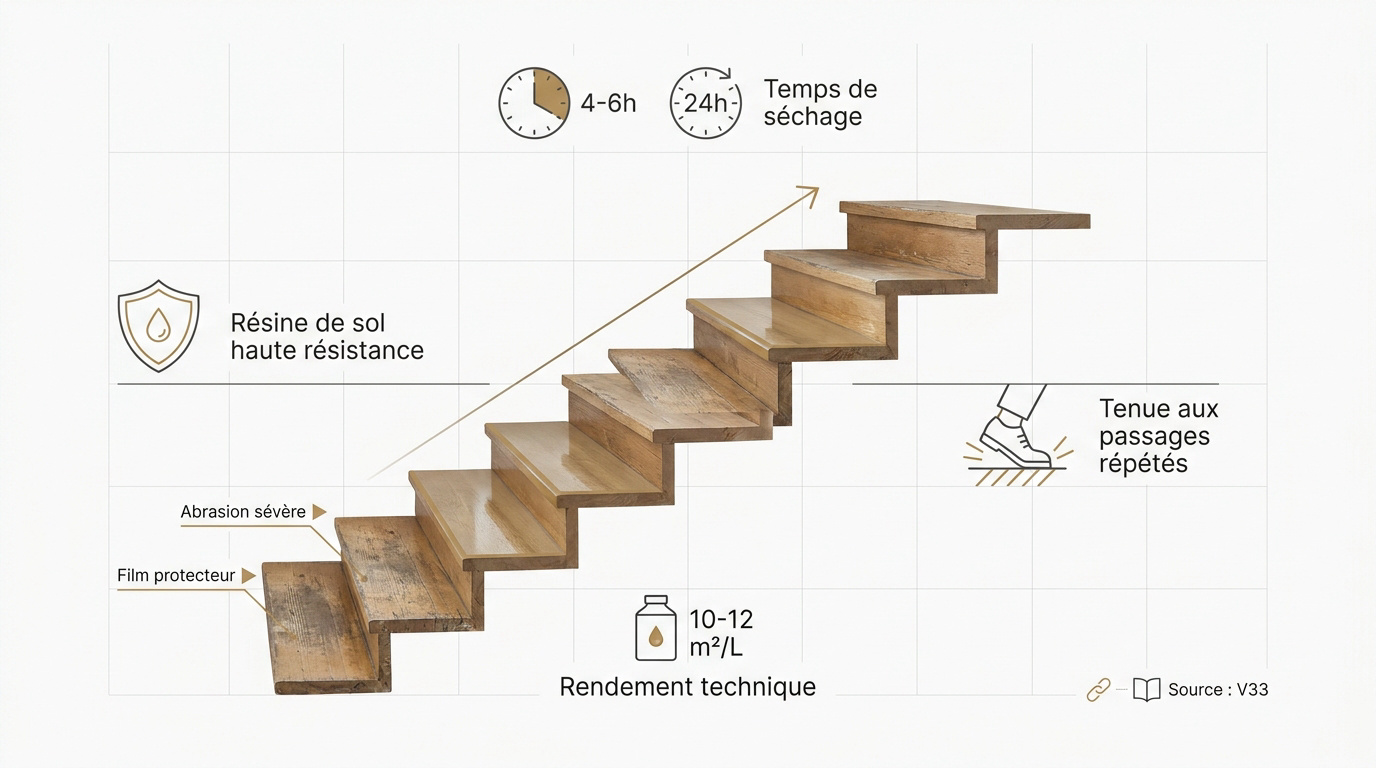 Résine de sol haute performance pour escalier en bois résistant à l'abrasion