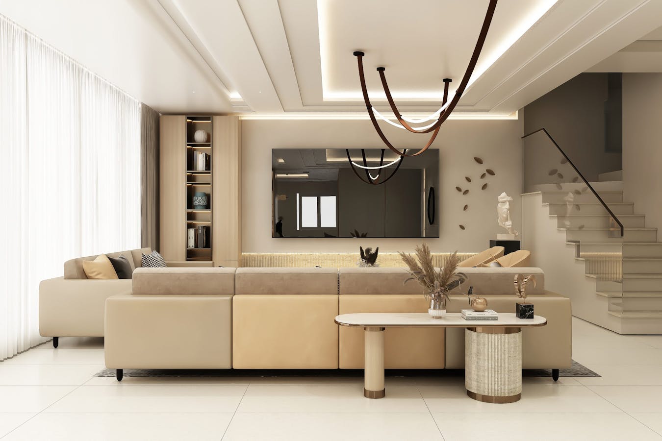 Intérieur peint dans des tons beiges minimalistes