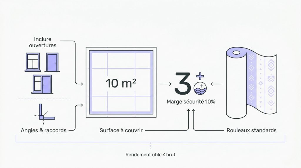 Calcul papier peint : combien de rouleaux pour 10 m² ?