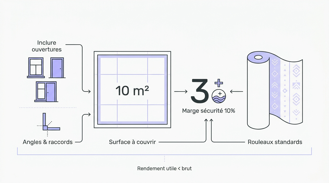 Calcul papier peint : combien de rouleaux pour 10 m² ?