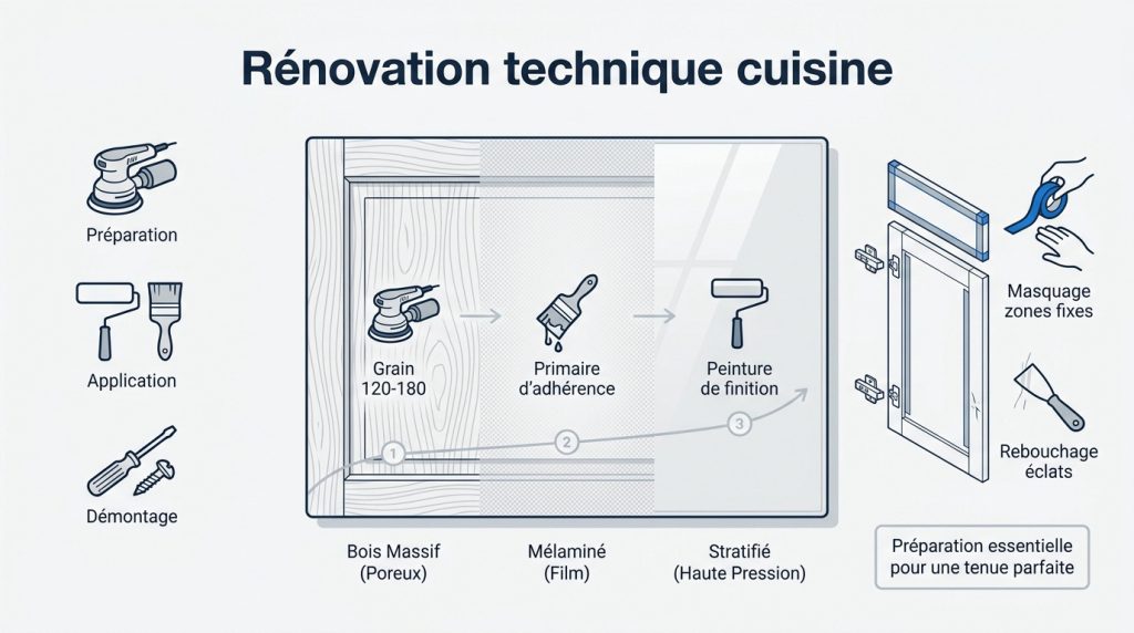 Repeindre un meuble de cuisine : rénovation technique