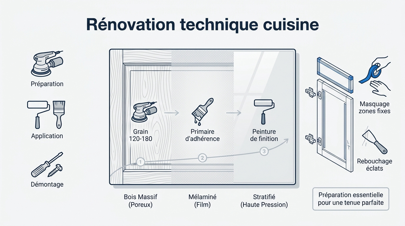 Repeindre un meuble de cuisine : rénovation technique